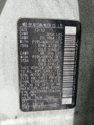 2011 Nissan Cube Base VIN: JN8AZ2KR8BT206366 Lot: 59799604