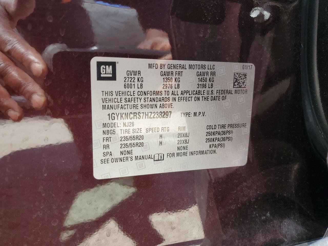 1GYKNCRS7HZ238297 2017 Cadillac Xt5 Premium Luxury