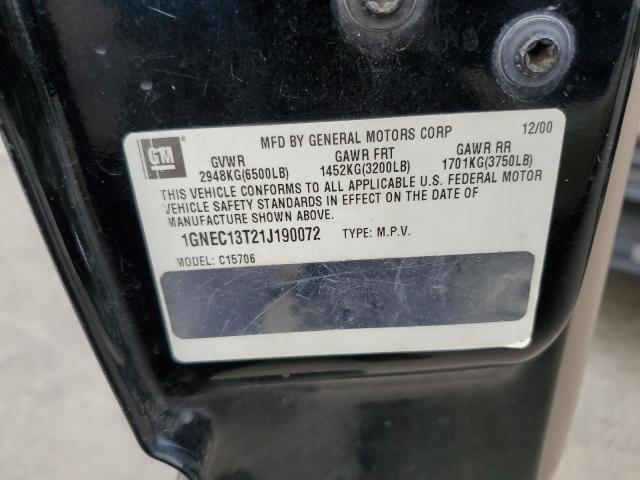 2001 Chevrolet Tahoe C1500 VIN: 1GNEC13T21J190072 Lot: 56591964
