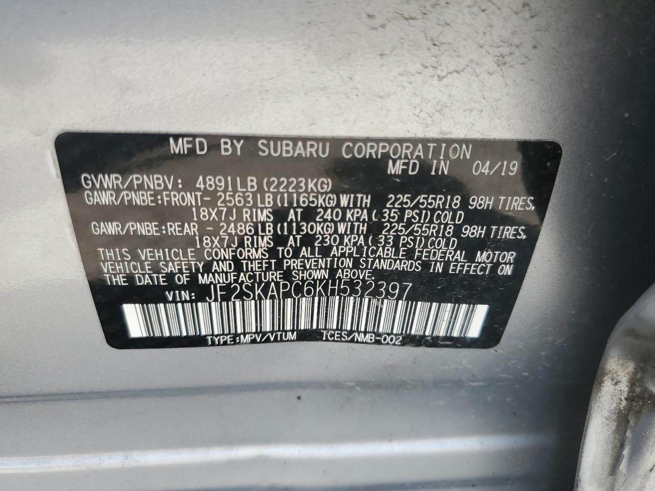 JF2SKAPC6KH532397 2019 Subaru Forester Sport