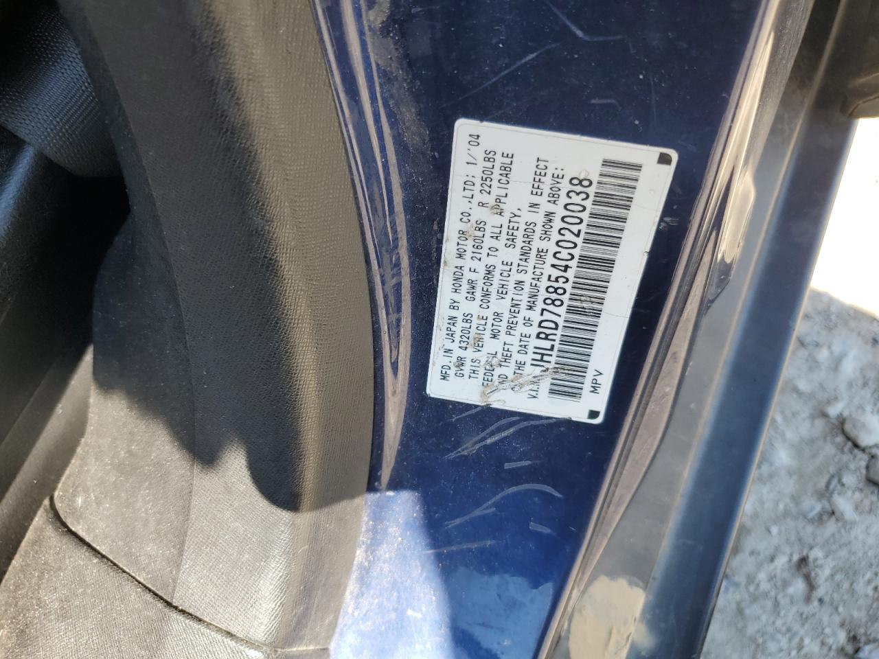 JHLRD78854C020038 2004 Honda Cr-V Ex