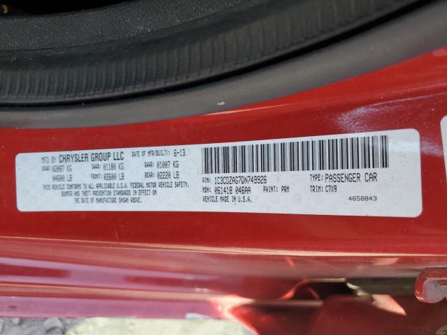 2013 Dodge Avenger Se VIN: 1C3CDZAG7DN749926 Lot: 59722394