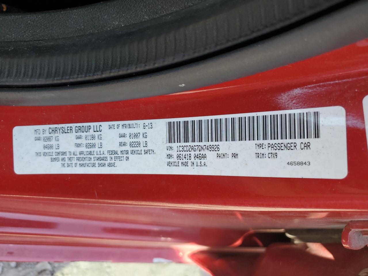 1C3CDZAG7DN749926 2013 Dodge Avenger Se