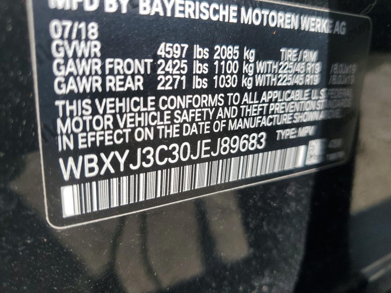 WBXYJ3C30JEJ89683 2018 BMW X2 Sdrive28I