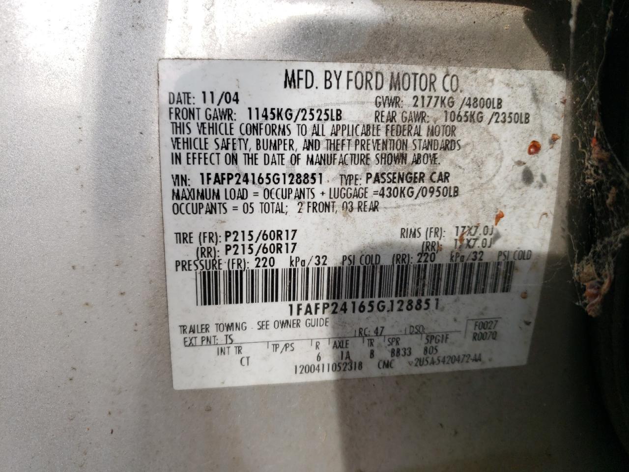 1FAFP24165G128851 2005 Ford Five Hundred Sel