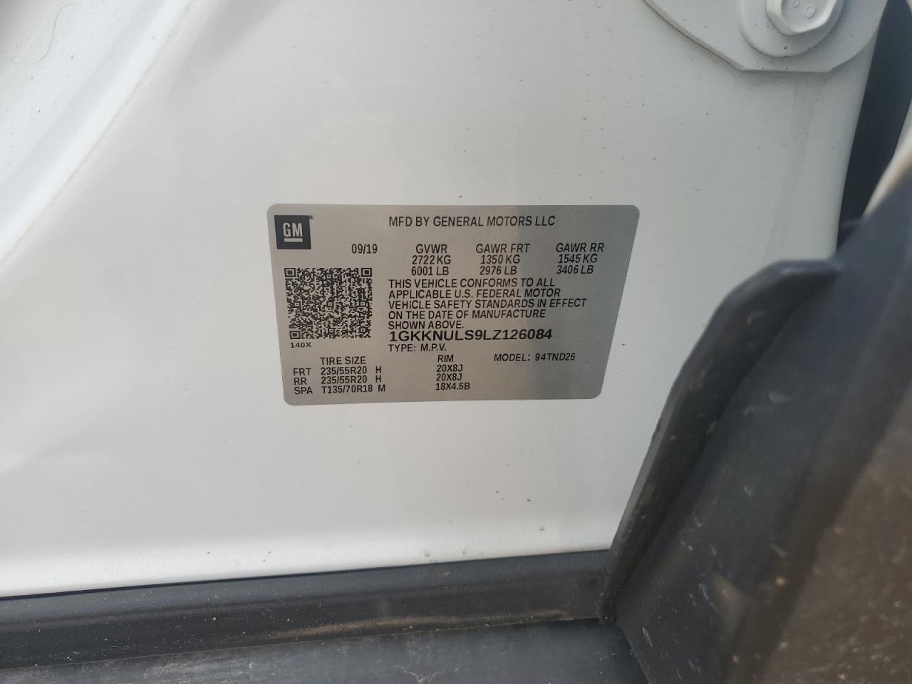 1GKKNULS9LZ126084 2020 GMC Acadia Slt