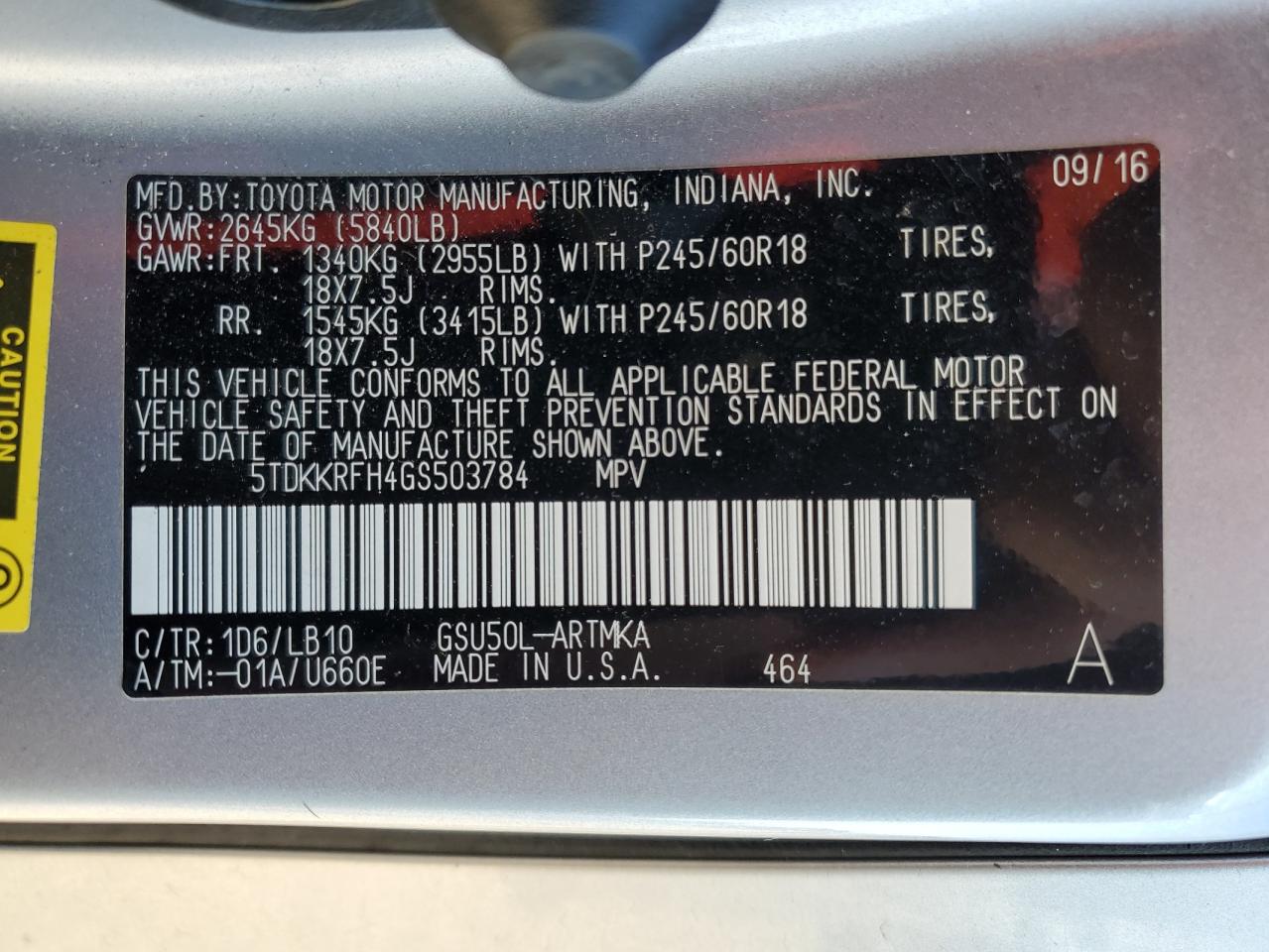 5TDKKRFH4GS503784 2016 Toyota Highlander Xle