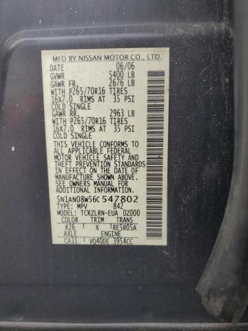 2006 Nissan Xterra Off Road VIN: 5N1AN08W56C547802 Lot: 60999044