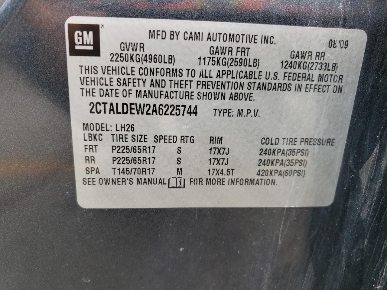 2CTALDEW2A6225744 2010 GMC Terrain Sle