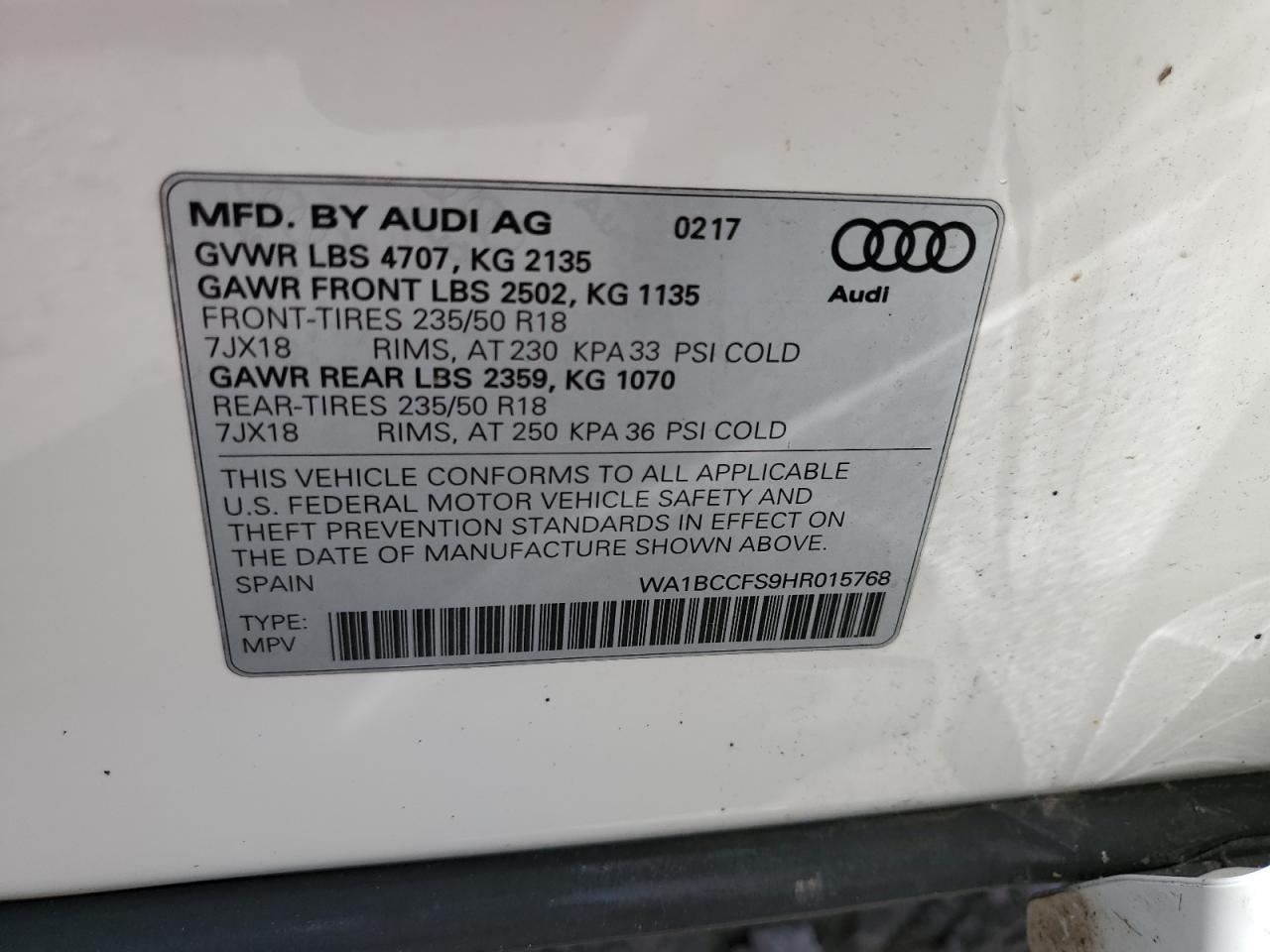 WA1BCCFS9HR015768 2017 Audi Q3 Premium