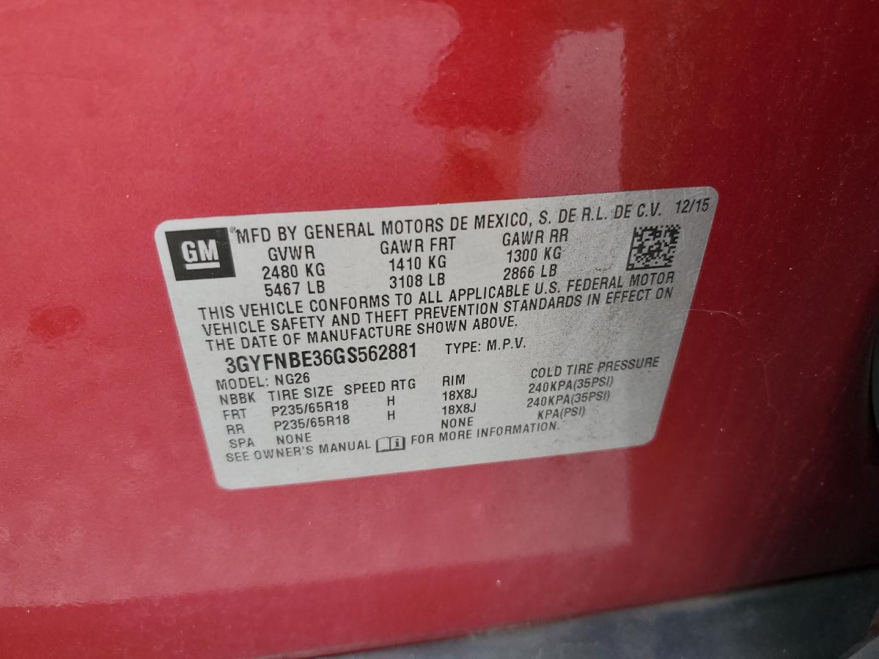 3GYFNBE36GS562881 2016 Cadillac Srx Luxury Collection