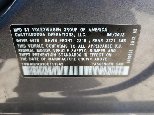 2012 Volkswagen Passat S VIN: 1VWAH7A31CC111042 Lot: 58263354