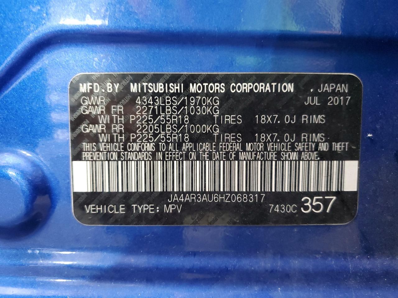 JA4AR3AU6HZ068317 2017 Mitsubishi Outlander Sport Es