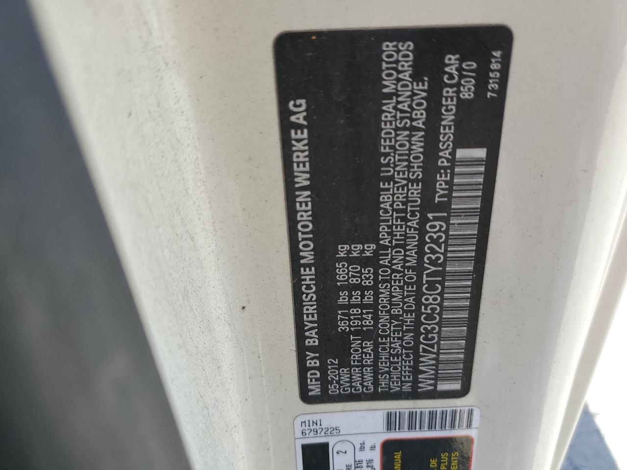 WMWZG3C58CTY32391 2012 Mini Cooper S Clubman