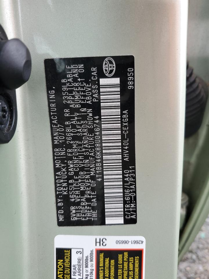 4T1BB46K88U046744 2008 Toyota Camry Hybrid