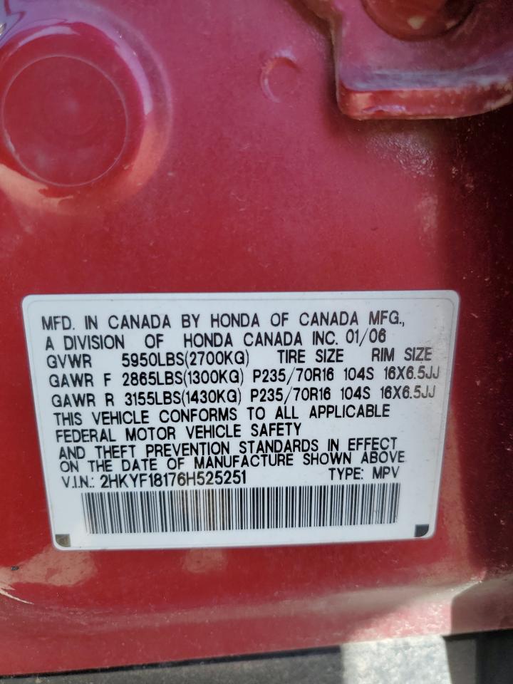 2HKYF18176H525251 2006 Honda Pilot Lx
