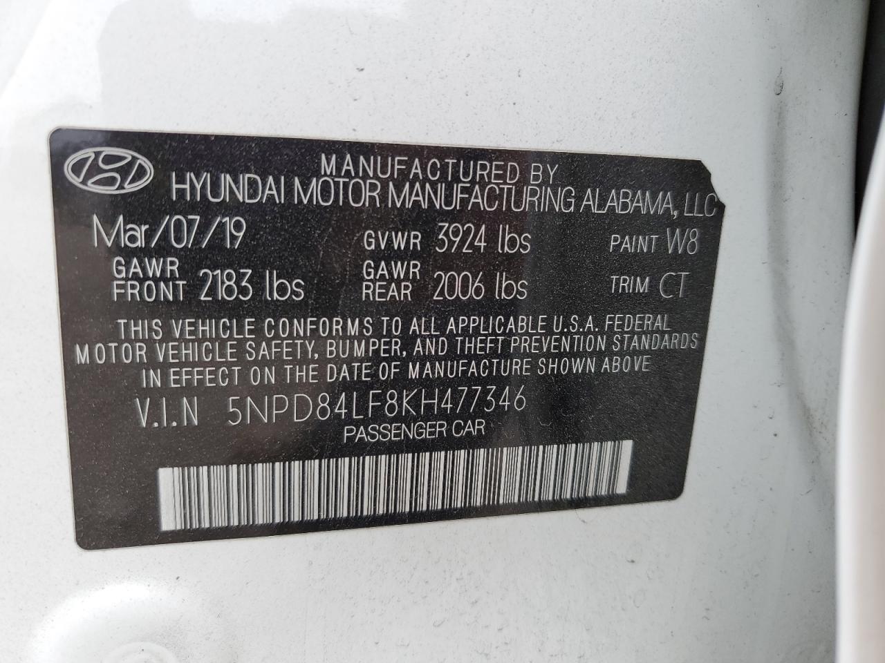 5NPD84LF8KH477346 2019 Hyundai Elantra Sel