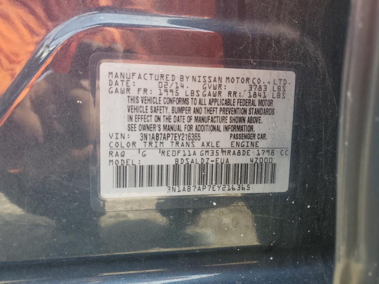 3N1AB7AP7EY216365 2014 Nissan Sentra S