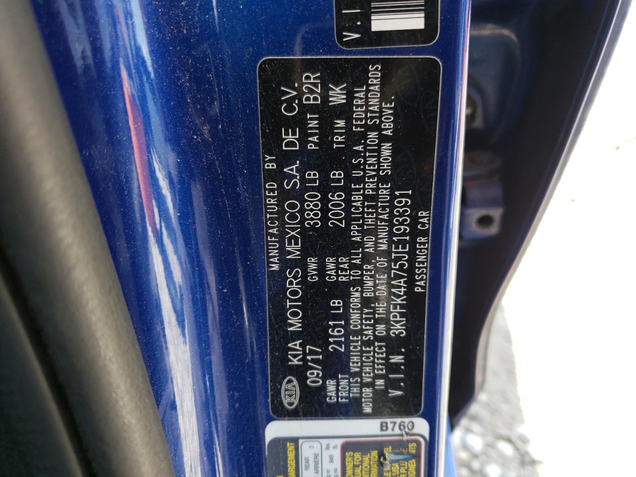 3KPFK4A75JE193391 2018 Kia Forte Lx