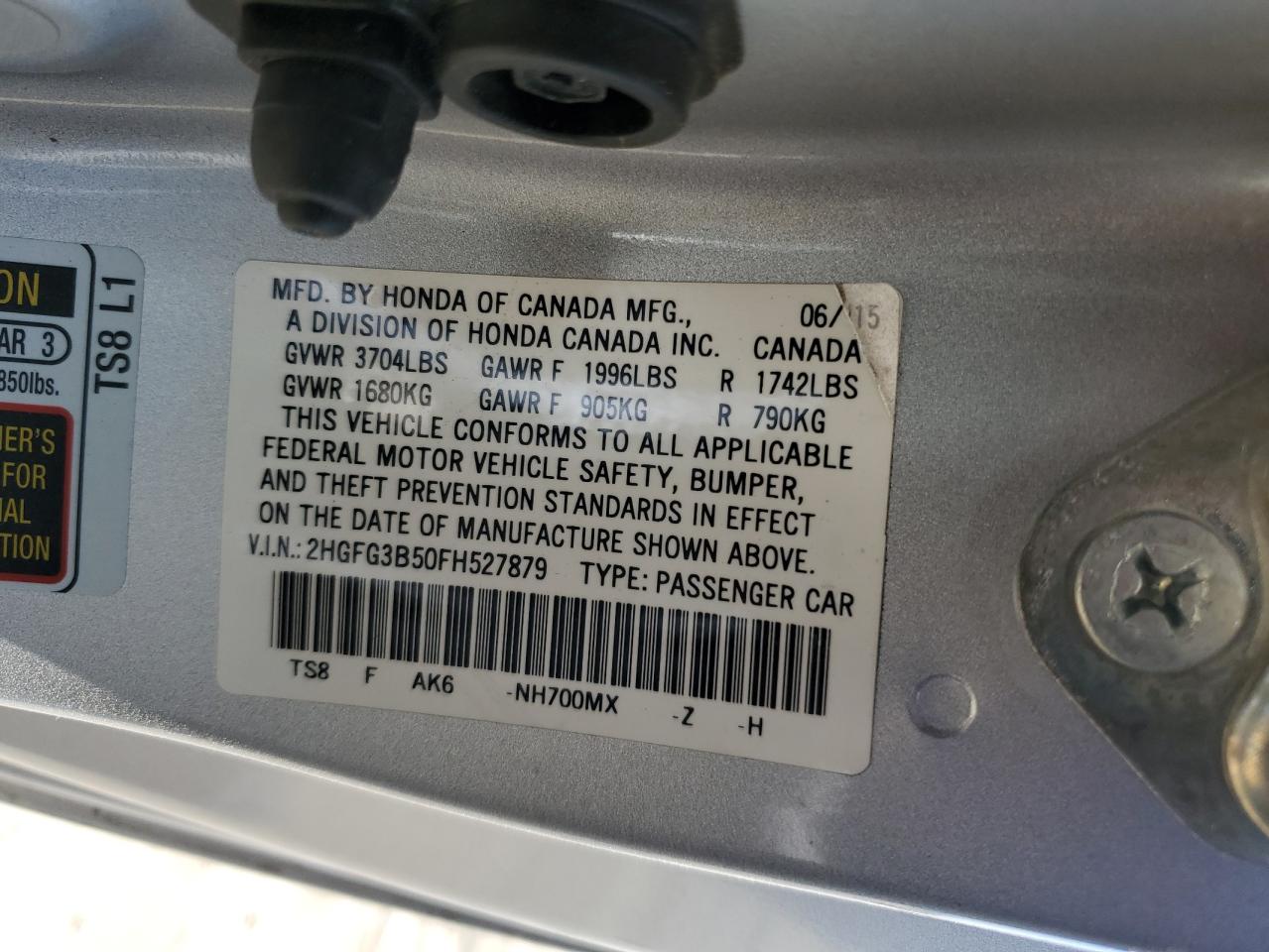 2HGFG3B50FH527879 2015 Honda Civic Lx 2HGFG3B50FH527879 2015 Honda Civic Lx