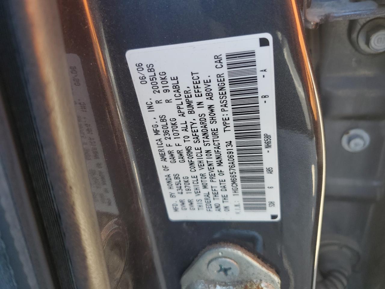 1HGCM66576A069134 2006 Honda Accord Ex