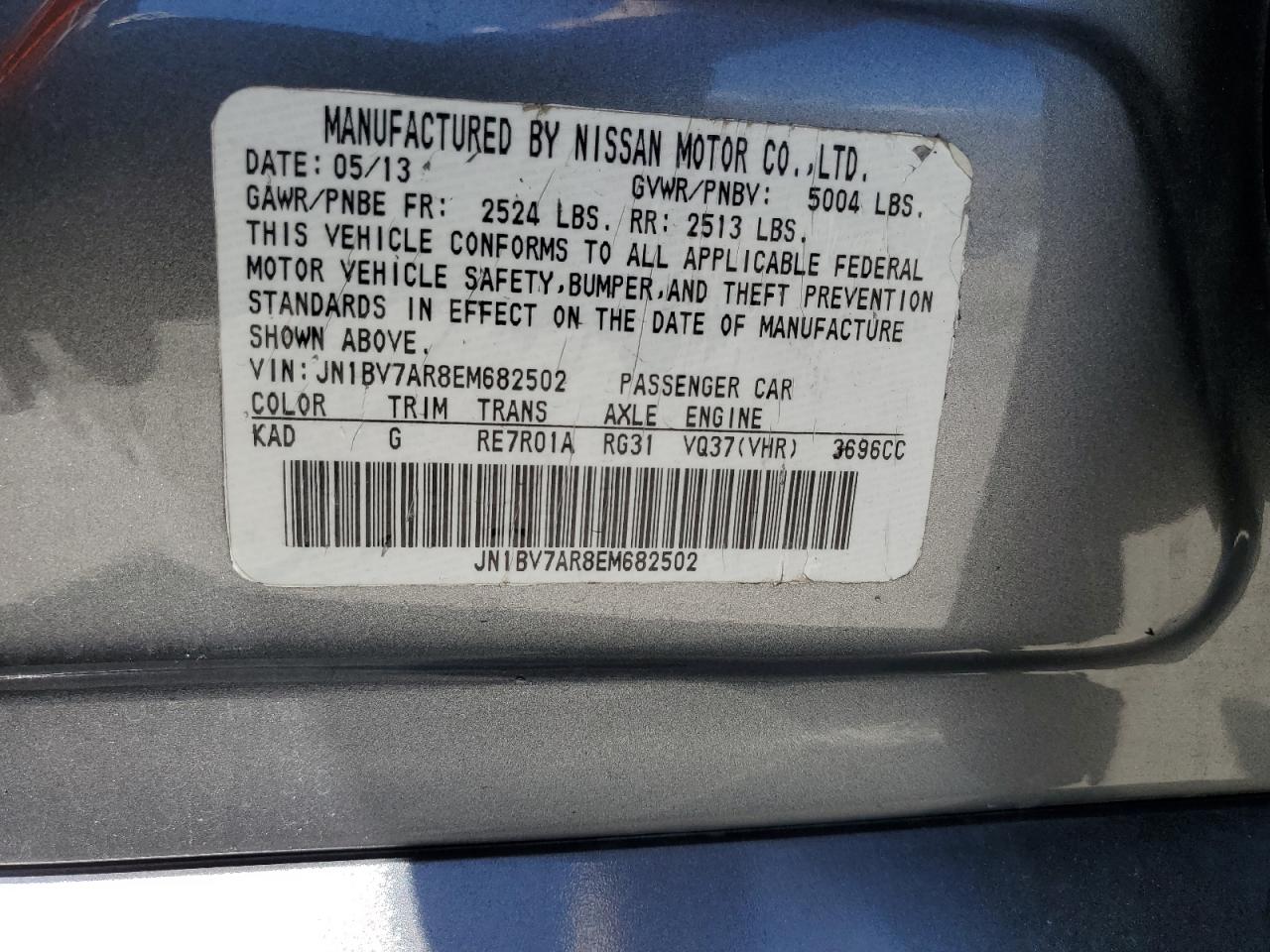 JN1BV7AR8EM682502 2014 Infiniti Q50 Base