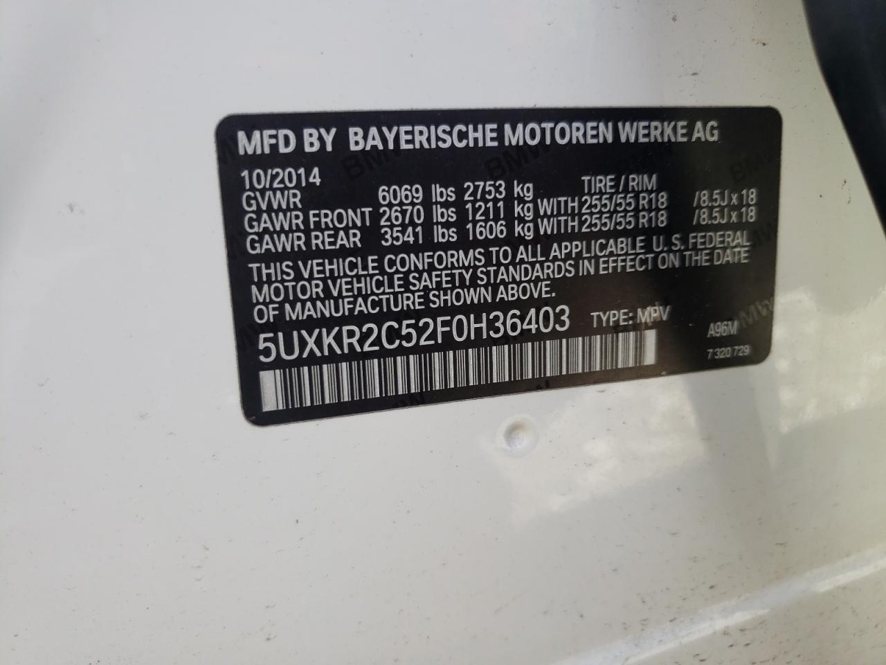 5UXKR2C52F0H36403 2015 BMW X5 Sdrive35I