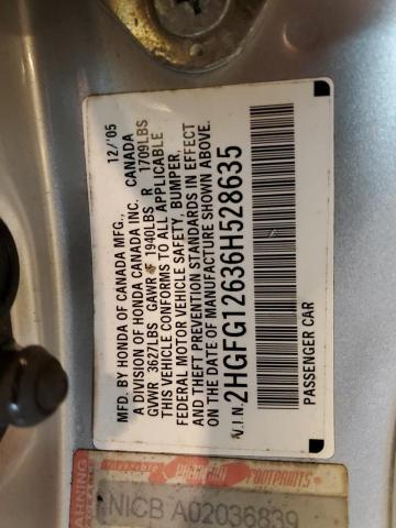 2HGFG12636H528635 2006 Honda Civic Lx