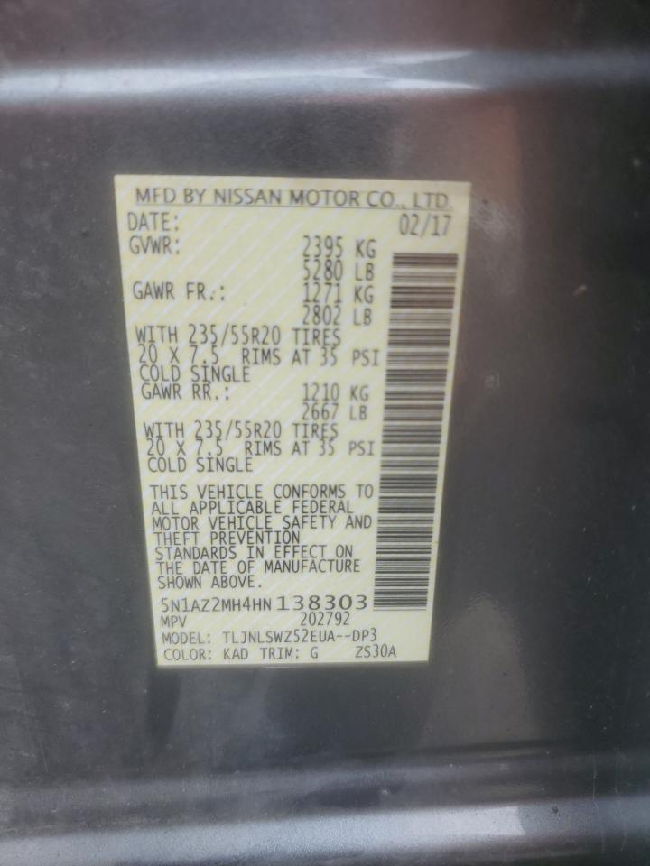 5N1AZ2MH4HN138303 2017 Nissan Murano S