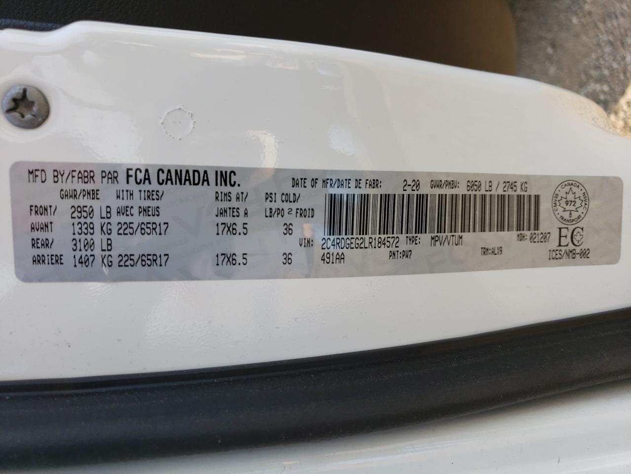 2C4RDGEG2LR184572 2020 Dodge Grand Caravan Gt