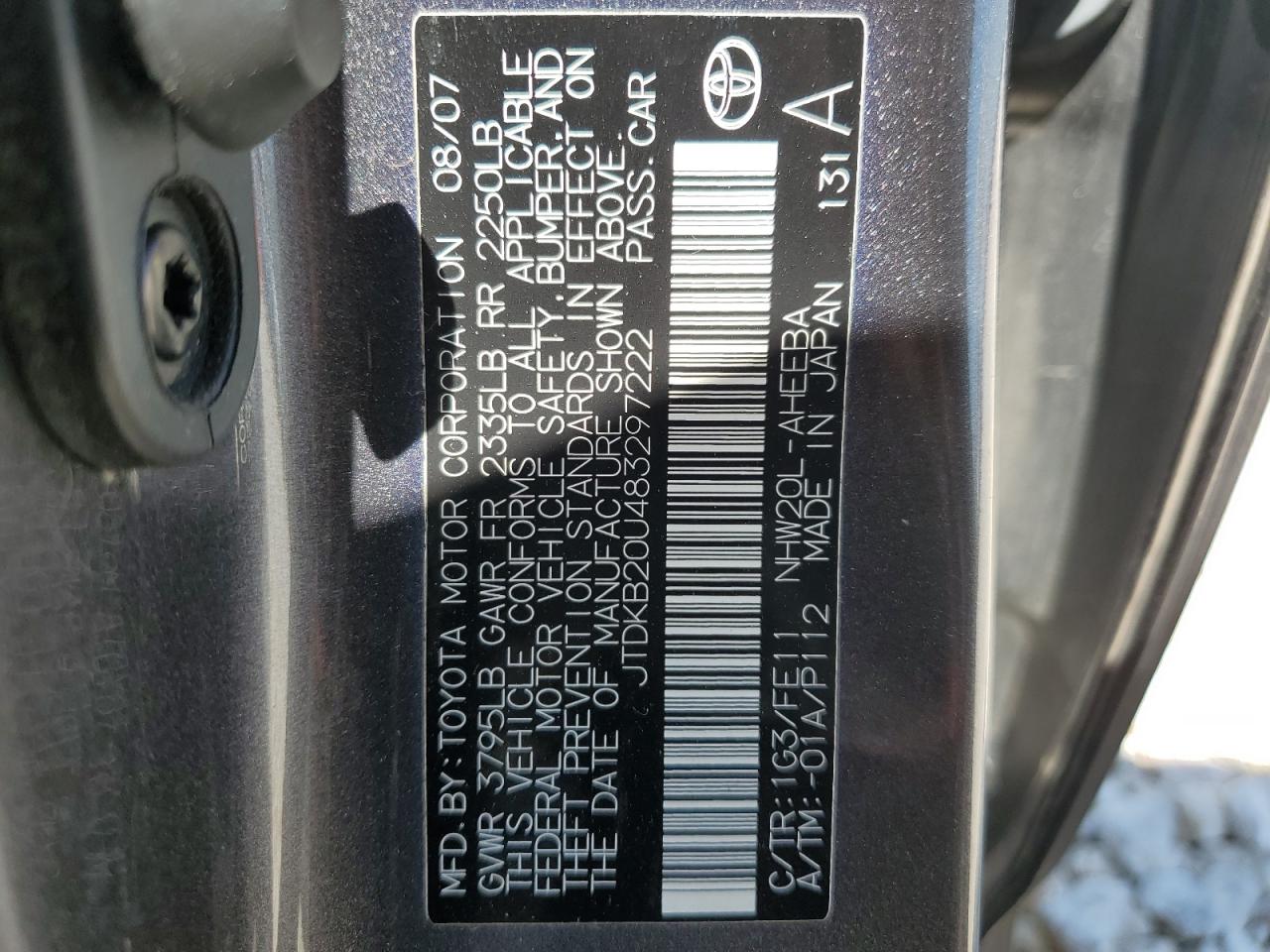 JTDKB20U483297222 2008 Toyota Prius