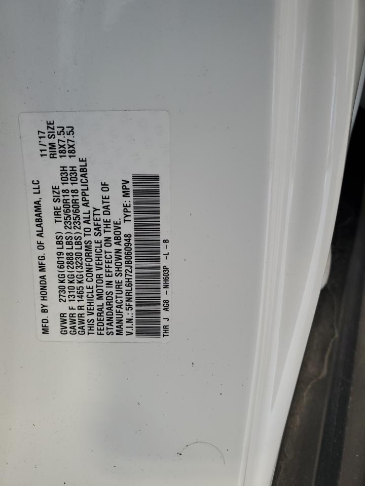 5FNRL6H72JB060948 2018 Honda Odyssey Exl