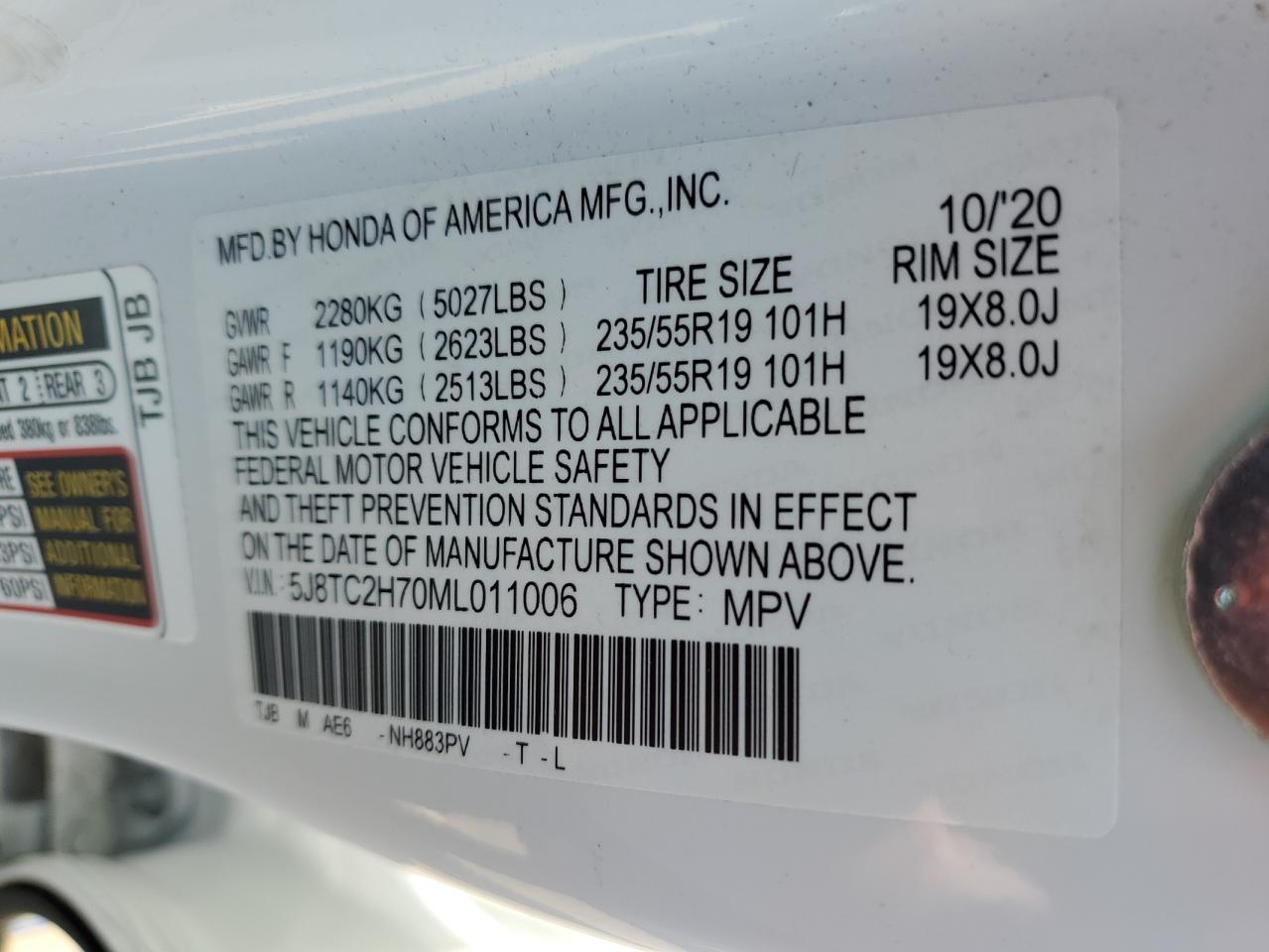 5J8TC2H70ML011006 2021 Acura Rdx Advance