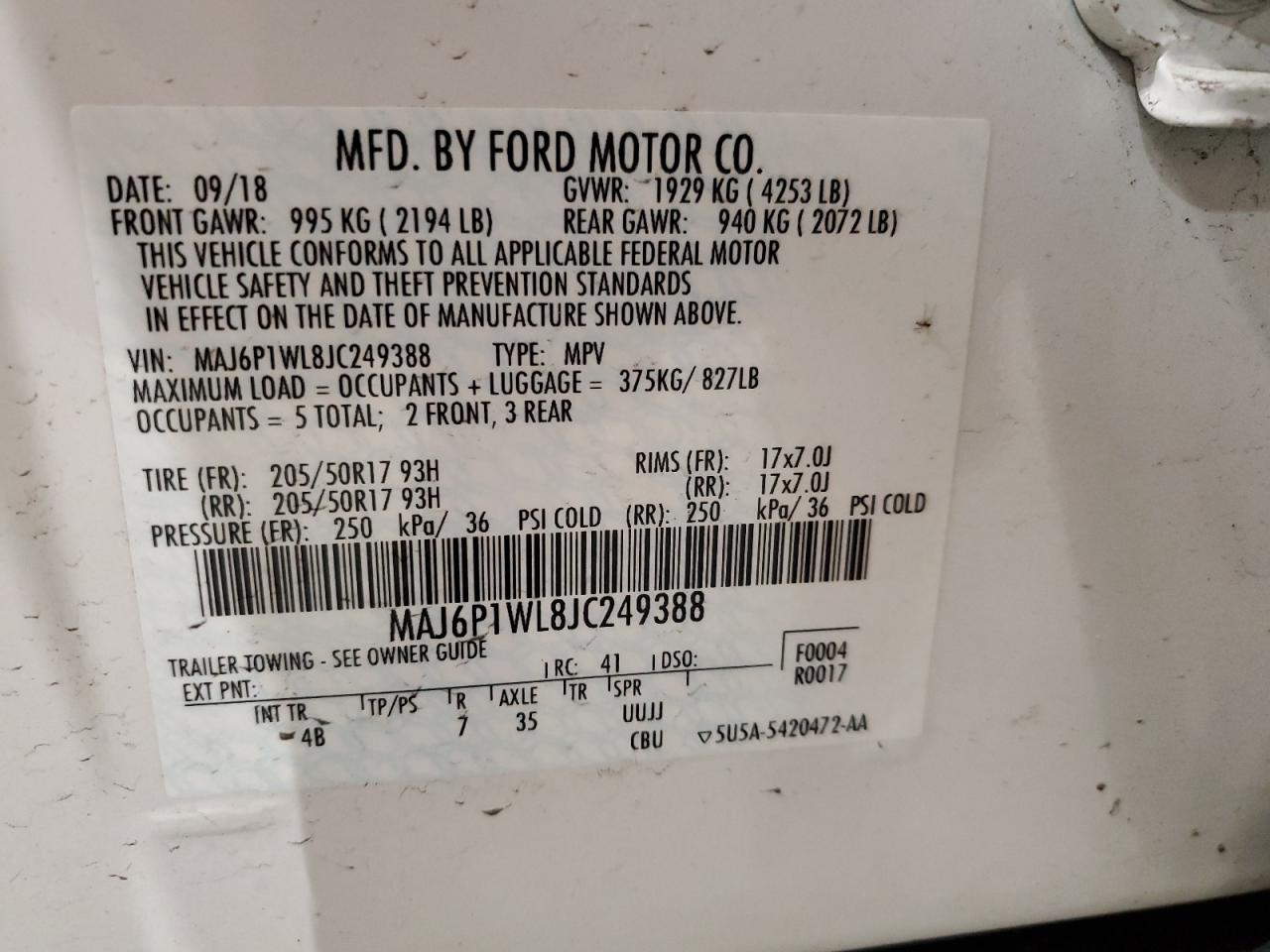 MAJ6P1WL8JC249388 2018 Ford Ecosport Titanium