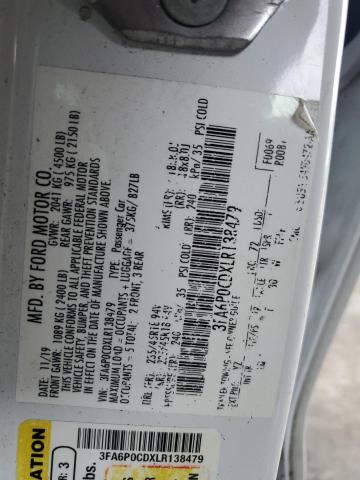 2020 Ford Fusion Sel VIN: 3FA6P0CDXLR138479 Lot: 61409414