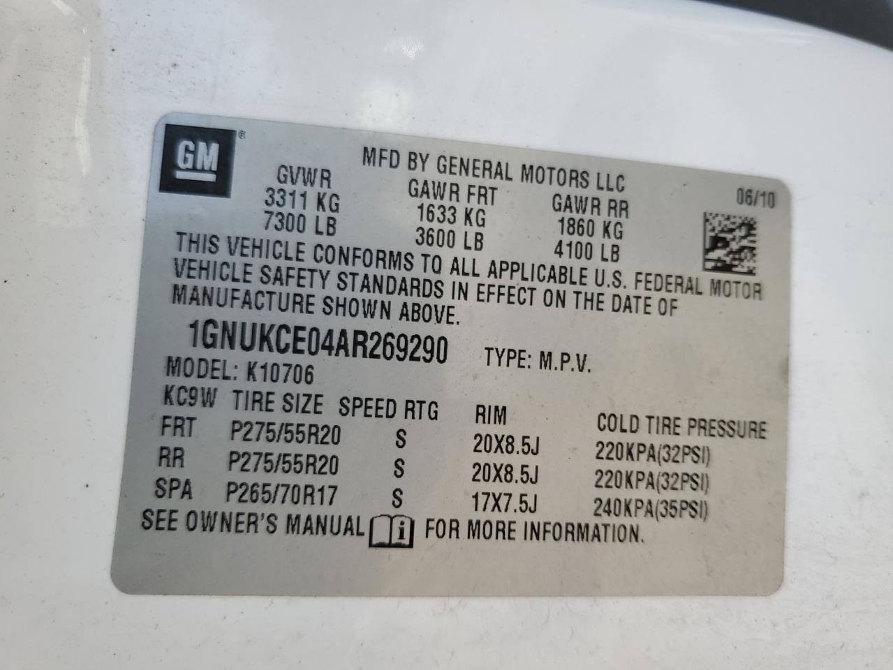1GNUKCE04AR269290 2010 Chevrolet Tahoe K1500 Ltz