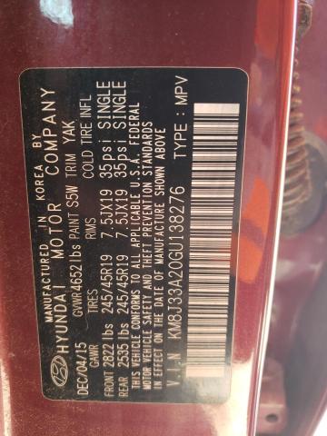 2016 Hyundai Tucson Limited VIN: KM8J33A20GU138276 Lot: 58542234