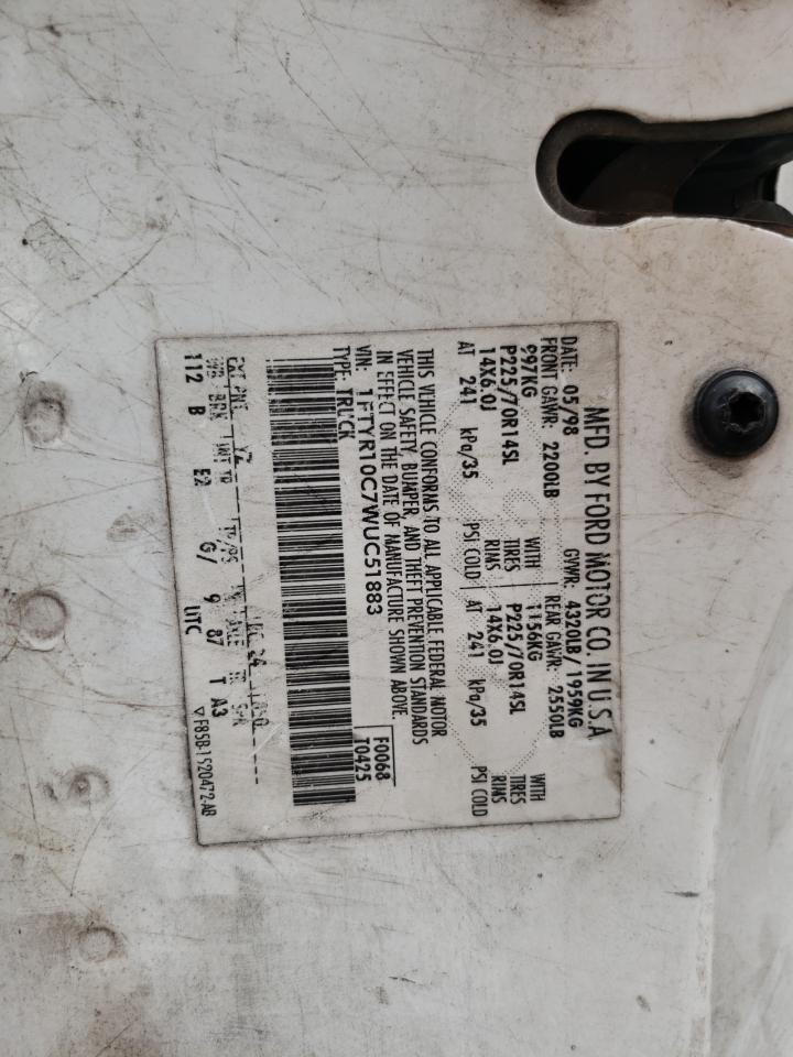 1FTYR10C7WUC51883 1998 Ford Ranger