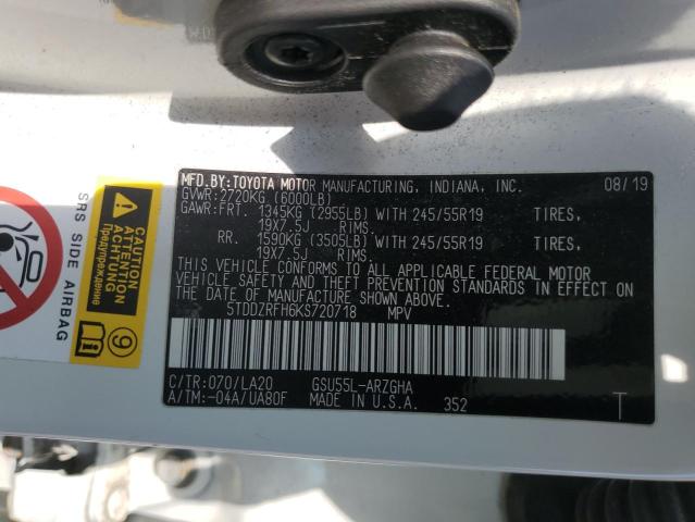 2019 Toyota Highlander Limited VIN: 5TDDZRFH6KS720718 Lot: 59129904