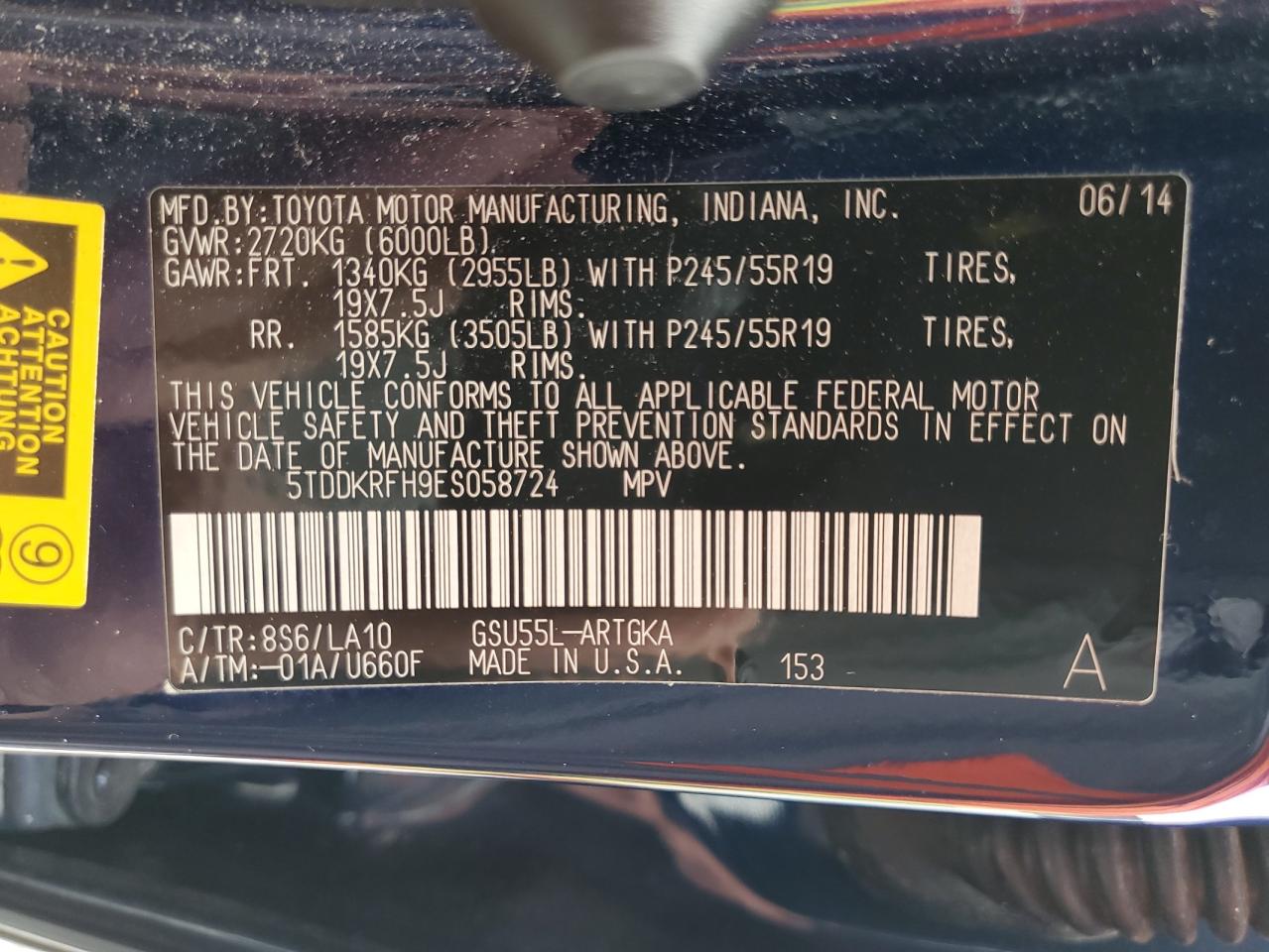 5TDDKRFH9ES058724 2014 Toyota Highlander Limited