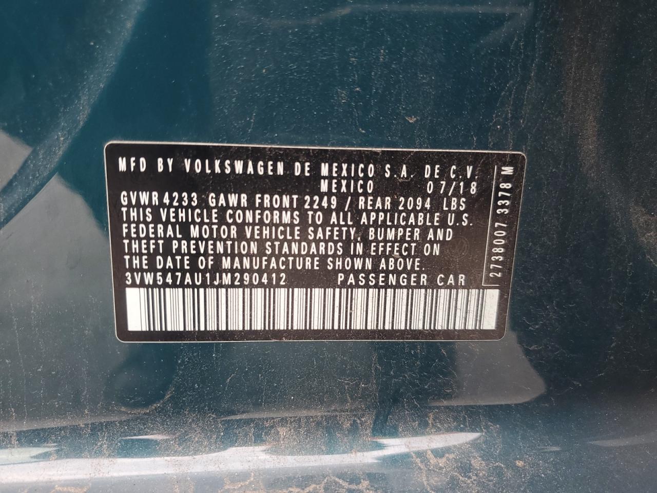 3VW547AU1JM290412 2018 Volkswagen Gti S