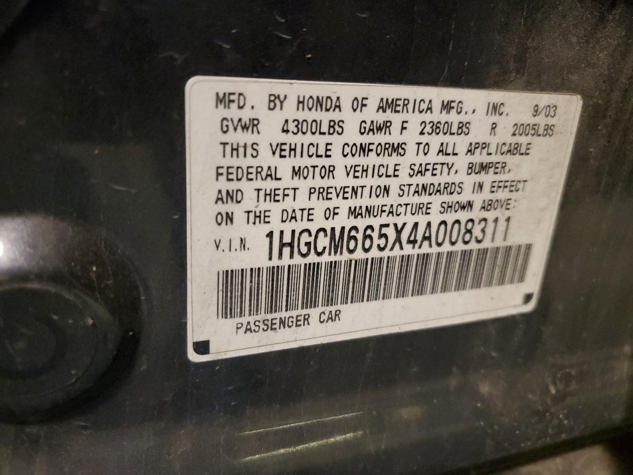 1HGCM665X4A008311 2004 Honda Accord Ex