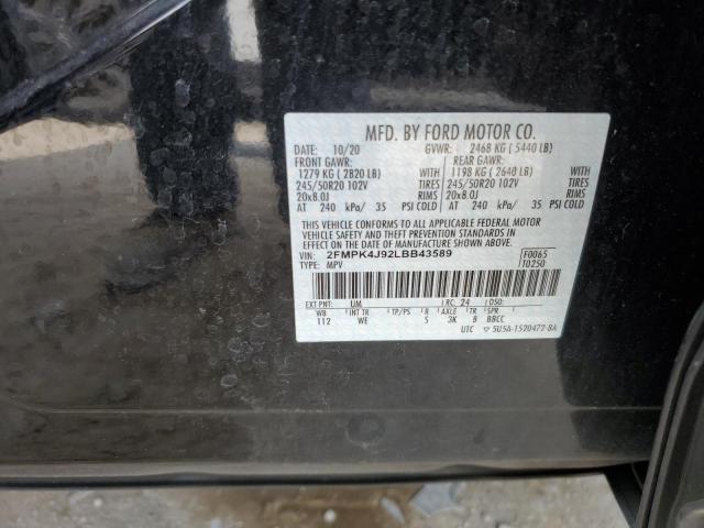 2020 Ford Edge Sel VIN: 2FMPK4J92LBB43589 Lot: 58062484