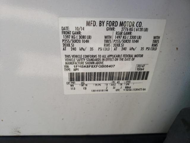 2015 Ford Explorer Limited VIN: 1FM5K8F8XFGB08407 Lot: 60063704