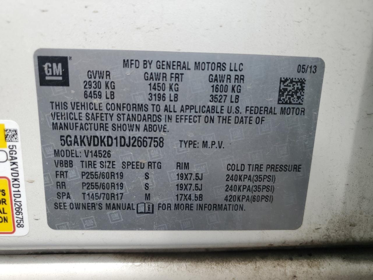 5GAKVDKD1DJ266758 2013 Buick Enclave