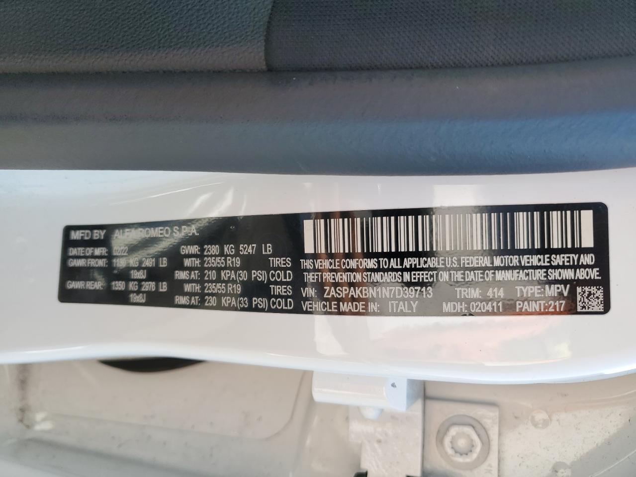 ZASPAKBN1N7D39713 2022 Alfa Romeo Stelvio Ti