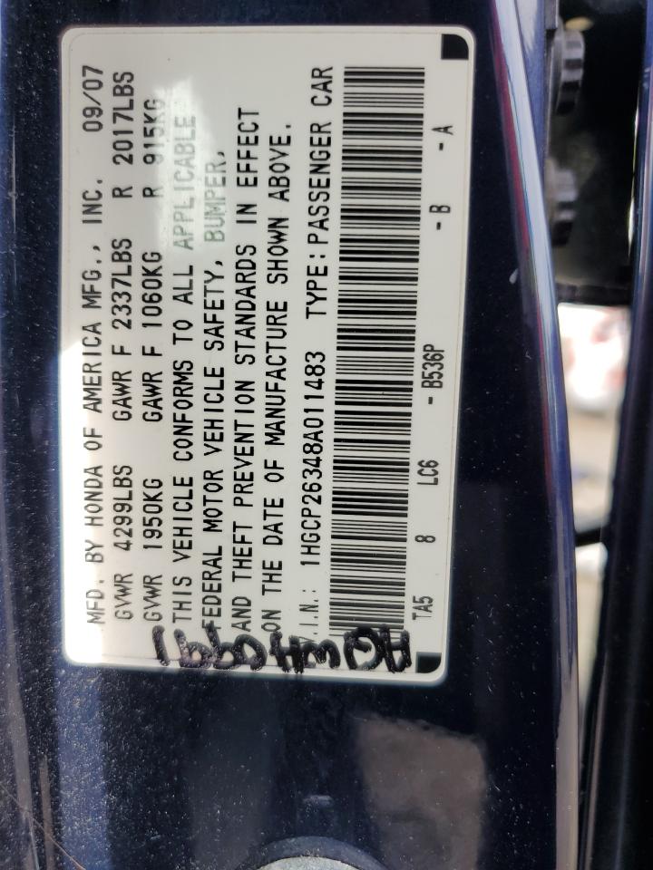 1HGCP26348A011483 2008 Honda Accord Lx