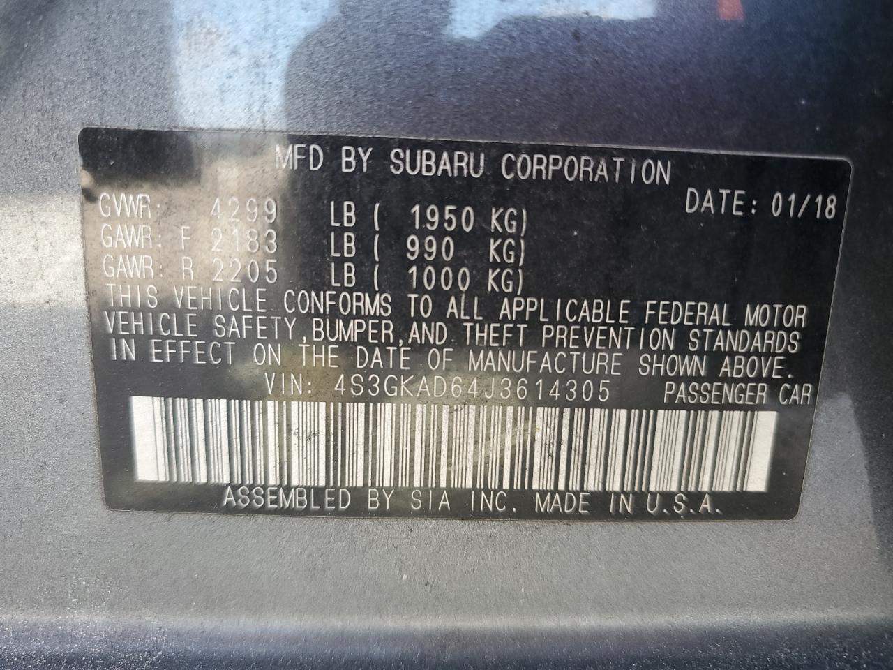 4S3GKAD64J3614305 2018 Subaru Impreza Premium Plus