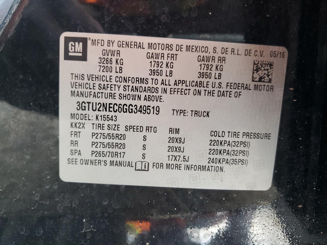 3GTU2NEC6GG349519 2016 GMC Sierra K1500 Slt