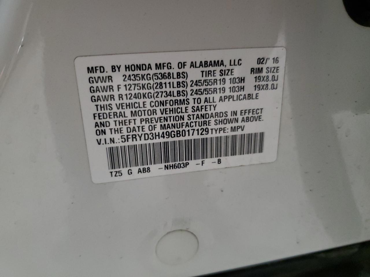 5FRYD3H49GB017129 2016 Acura Mdx Technology